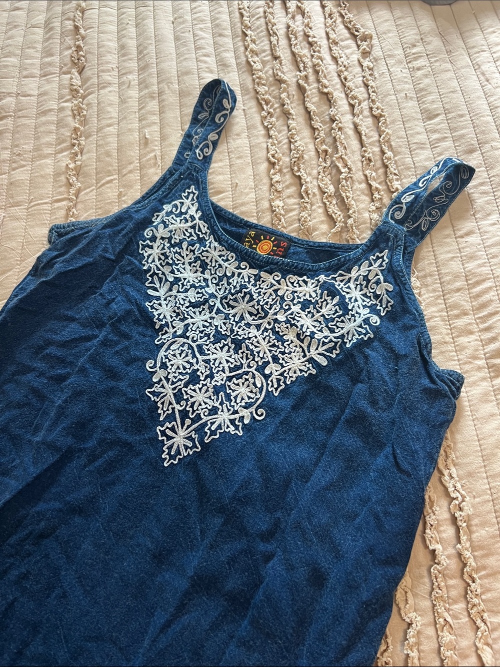 Embroidered Denim maxi dress